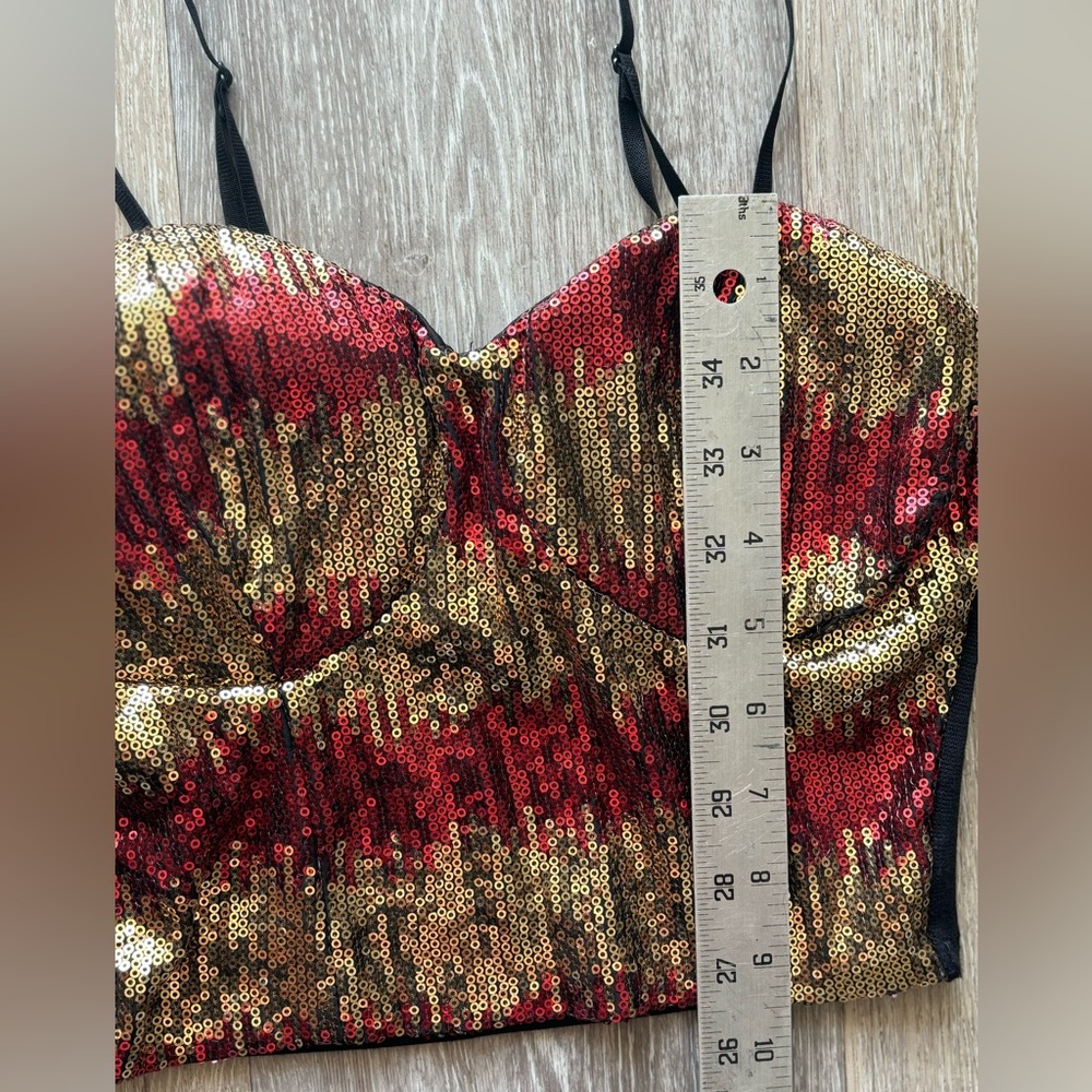 Y2k Codigo Disco Gold & Red Sequin Padded Bustier… - image 7
